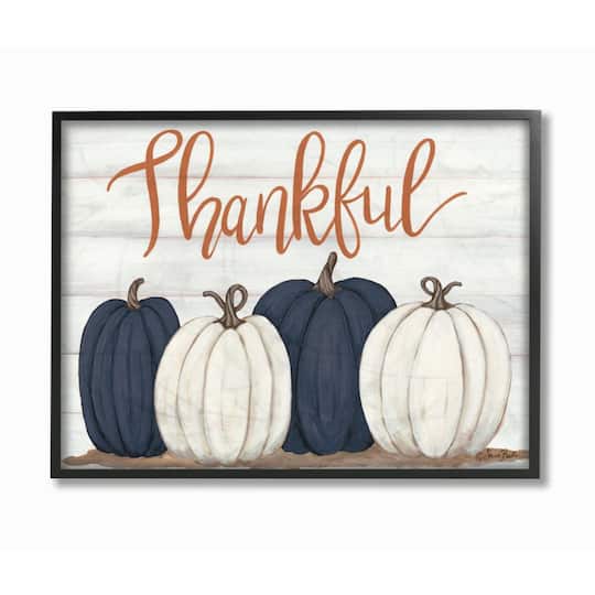 Stupell Industries Pumpkin Harvest Thankful Print with Black Frame Wall Accent